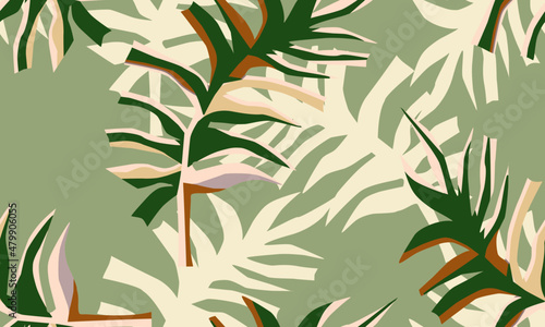 tropical leaf, monstera, banana leaf, floral pattern seamless vector on pastel background, design for textile, fashion print, leaf design summer beach Nature paradise, Hawaiian style