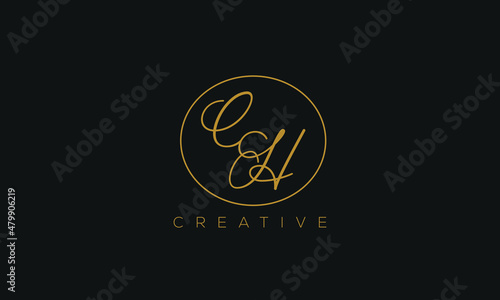 CH is a stylish logo with creative design and golden color with black background.