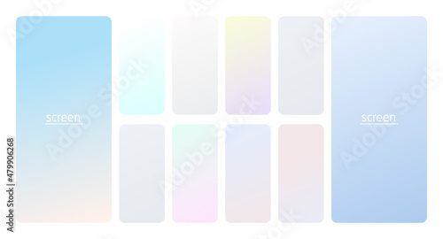Pastel gradient smooth and soft vibrant color background set. Devices, pc and modern smartphone screen soft pastel color backgrounds vector ux and ui design illustration.