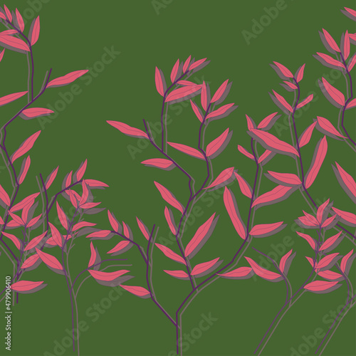 branches of trees in bloom with leaves and leaves pink seamless pattern vector on pastel background natural spring texture design for decoration Suitable for textiles, wallpaper, fabric patterns, etc.