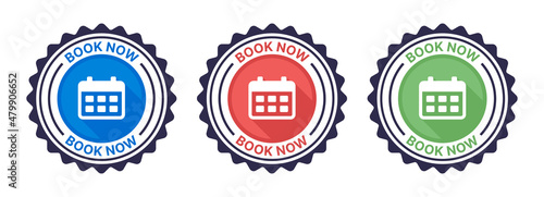 Book now label sign vector illustration. Calendar symbol isolated on white background.