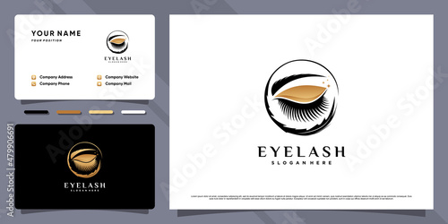 Eyelash logo design inspiration with unique concept and business card design Premium Vector