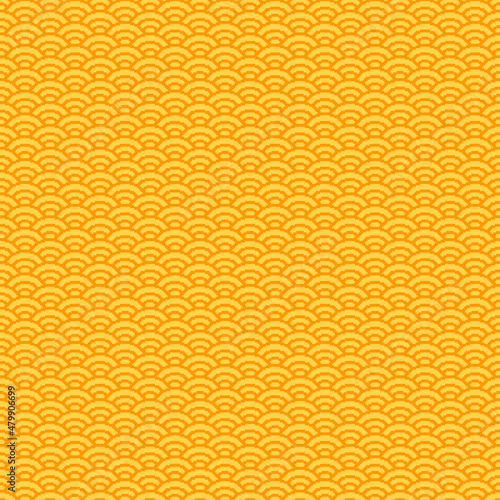 simple vector pixel art seamless pattern of minimalistic yellow scaly japanese water waves pattern