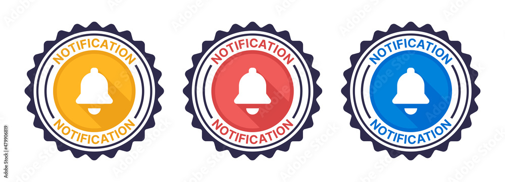 Notification icon set. Alarm bell on badge icon vector illustration. Notification icon set. Alarm bell on badge icon vector illustration.