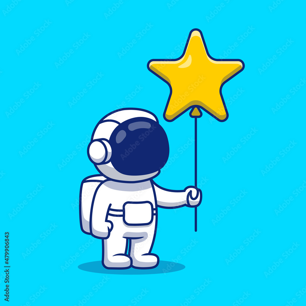 Cute Astronaut Holding Star Balloon Cartoon Vector Icon Illustration.  Science Technology Icon Concept Isolated Premium Vector. Flat Cartoon Style  Stock Vector | Adobe Stock