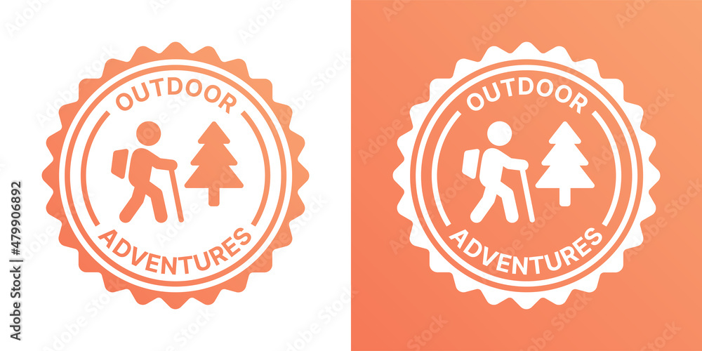 Outdoor adventures badge stamp icon. Camping and hiking symbol vector illustration.