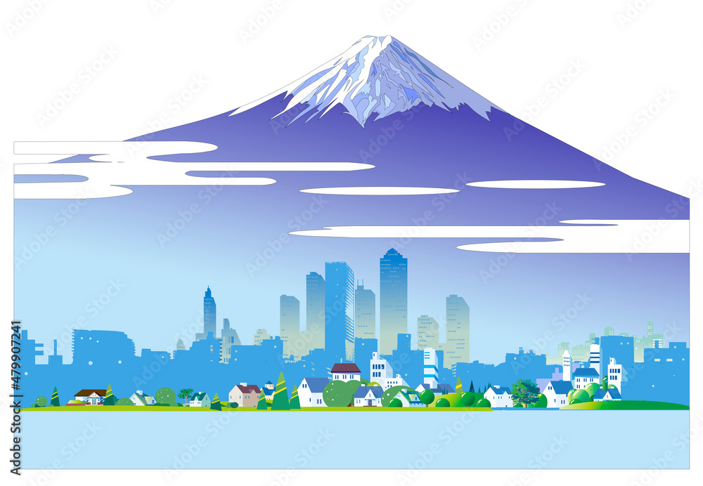 富士山と都市の美しい背景イラストstock Vector Adobe Stock