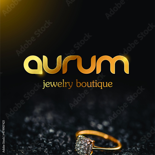 A ready-made name and logo for the Aurum jewelry boutique. Jewelry store, diamond, gold, golden glitter logo. Vector gold logo design. Abstract, style logo template. Vector illustration.