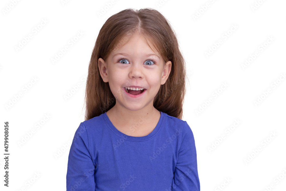 Funny happy surprised with wide opened eyes little girl isolated on white background Funny happy surprised with wide opened eyes little girl isolated on white background