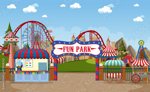 Amusement park scene with ferris wheel
