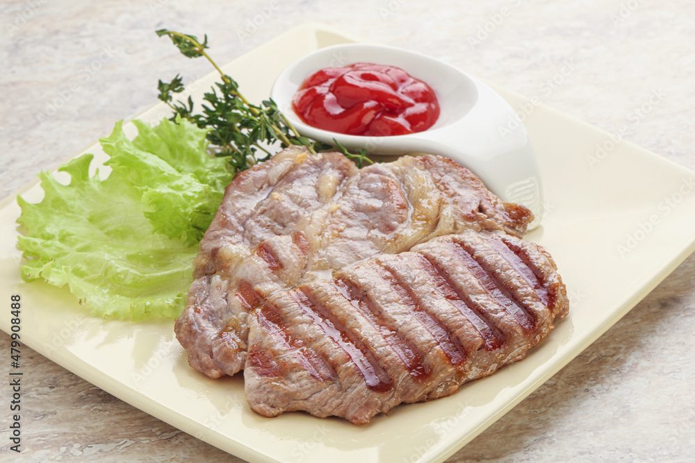 Grilled pork neck steak with ketchup Grilled pork neck steak with ketchup