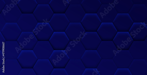 Abstract blue background with hexagon deep shadow and texture, banner background concept.