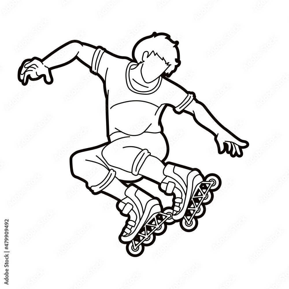 Roller blade Player Extreme Sport Cartoon Graphic Vector