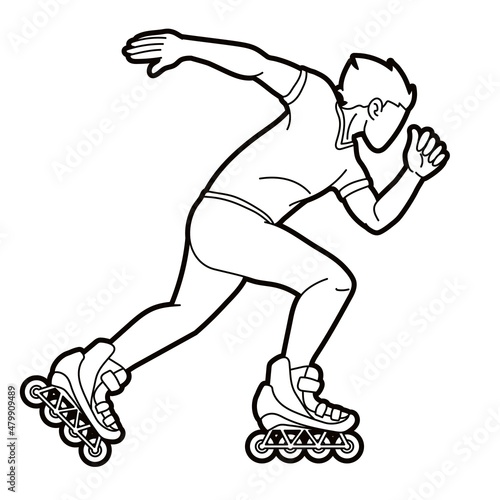 Roller blade Player Extreme Sport Cartoon Graphic Vector