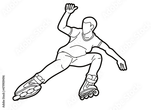 Roller blade Player Extreme Sport Cartoon Graphic Vector