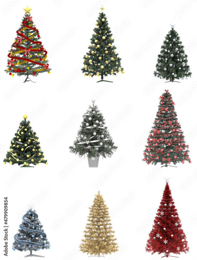 Obraz premium Christmas tree on a white background. Isolated, 3D illustration, cg render
