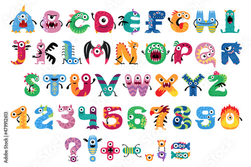 Kids English monster alphabet with funny cartoon characters