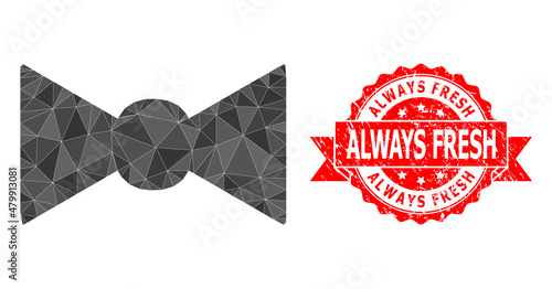 Obraz na plátně Low-Poly triangulated bow tie 2d illustration, and Always Fresh rubber seal print