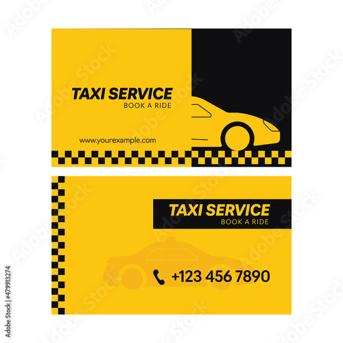 Taxi Service Business Card With Double-Side In Yellow And Black Color.