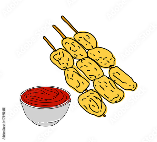 Fried mussels hand drawn vector design. Fast food menu design elements. Design element for poster, menu, flyer, banner, menu, package. Vector.