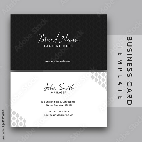 Double-Side Business Or Visiting Card In Black And White Color.