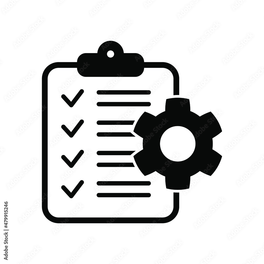 Clipboard with gear isolated icon. Technical support check list icon. Management flat icon concept. Software development. Clipboard with gear isolated icon. Technical support check list icon. Management flat icon concept. Software development.
