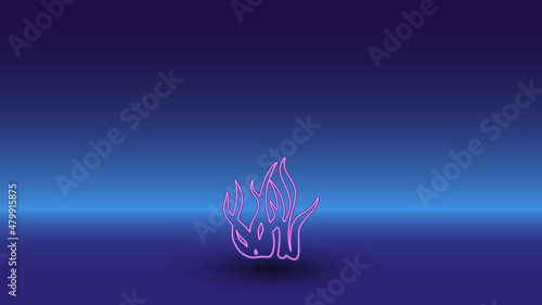 Neon seaweed symbol on a gradient blue background. The isolated symbol is located in the bottom center. Gradient blue with light blue skyline