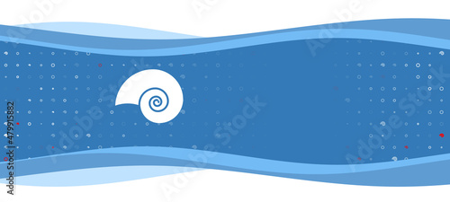 Blue wavy banner with a white marine nautilus symbol on the left. On the background there are small white shapes, some are highlighted in red. There is an empty space for text on the right side