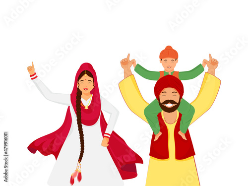 Punjabi Family Doing Bhangra In Traditional Clothes.