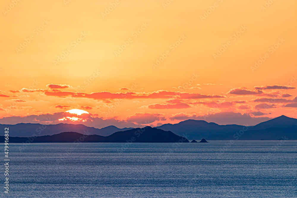 石岳展望台から見た九十九島の夕日 長崎県佐世保市 Sunset on Kujukushima seen from Ishidake Observatory. Nagaki-ken Sasebo city 石岳展望台から見た九十九島の夕日 長崎県佐世保市 Sunset on Kujukushima seen from Ishidake Observatory. Nagaki-ken Sasebo city