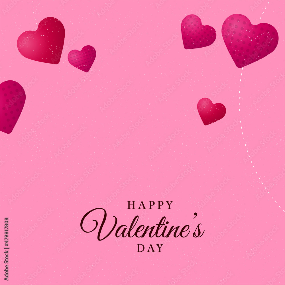 Happy Valentine's Day Font With Glossy Hearts On Pink Background. Happy Valentine's Day Font With Glossy Hearts On Pink Background.