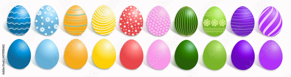 A set of colorful easter eggs with various decorations A set of colorful easter eggs with various decorations