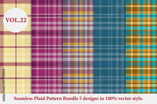 Plaid Pattern Bundle 5 designs Vol.22 Buffalo Vector, Tartan Fabric background wallpaper
