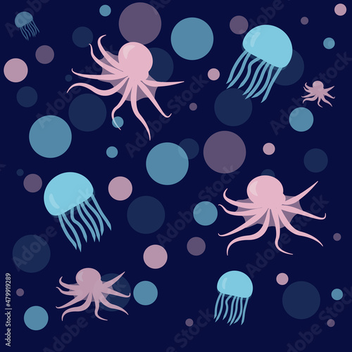 seamless pattern with jellyfish and octopus