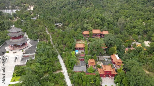 aerial photography chinese garden temple pagoda ancient architecture photo