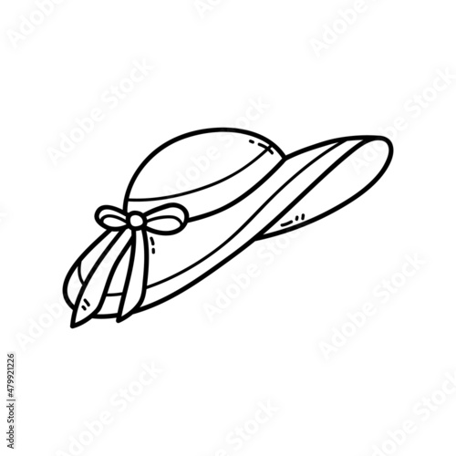 Vector illustration of  outline doodle woman hat  for children, coloring and scrap book
