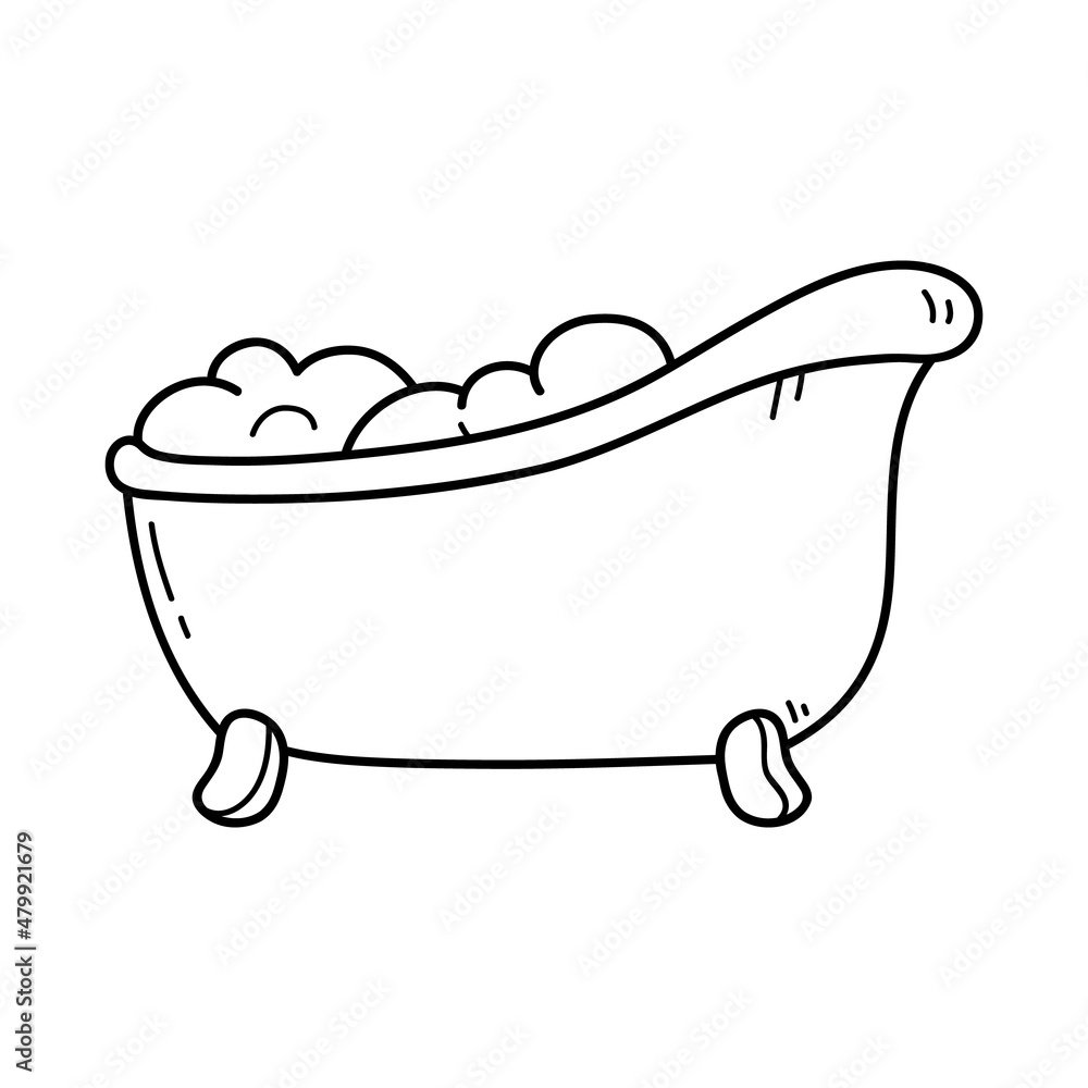 Vector illustration of outline doodle baby bath for children, coloring