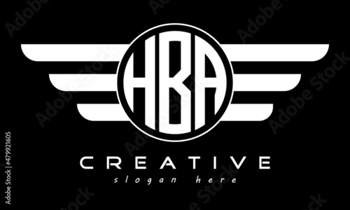 HBA three letter monogram type circle letter logo with wings vector template. photo