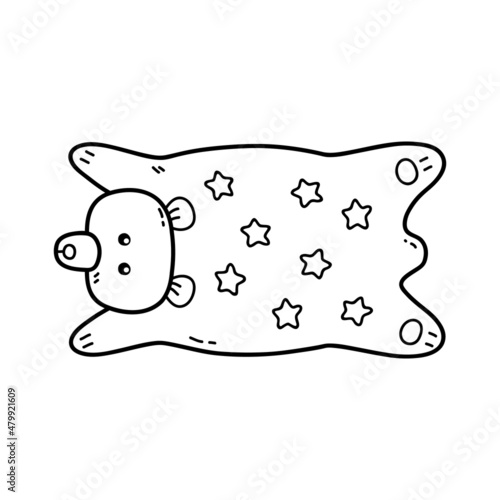 Vector illustration of  outline doodle baby bear  rug  for children, coloring and scrap book