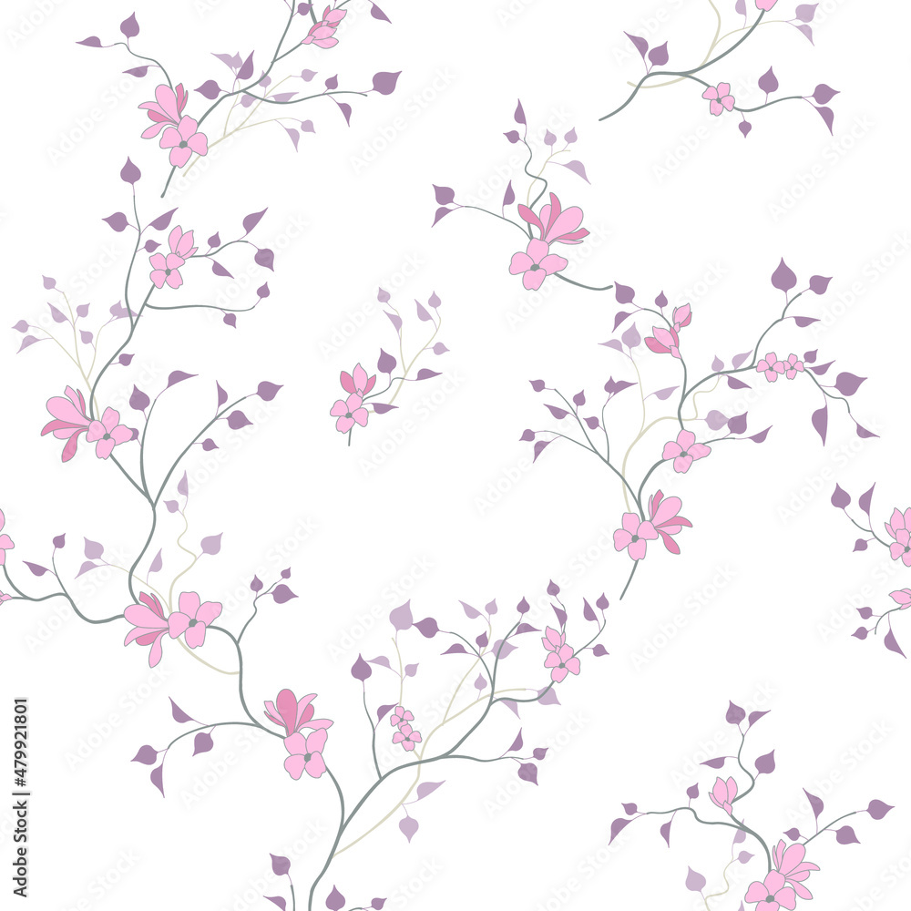 seamless pattern of flowers, branches and leaves seamless pattern of flowers, branches and leaves