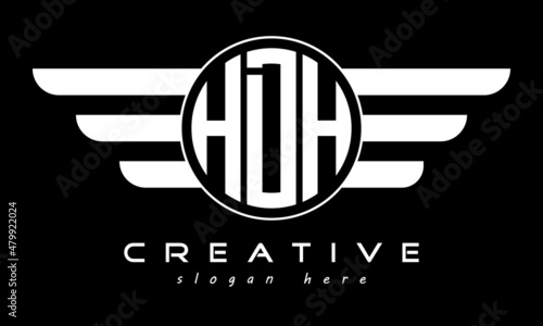 HDH three letter monogram type circle letter logo with wings vector template. photo