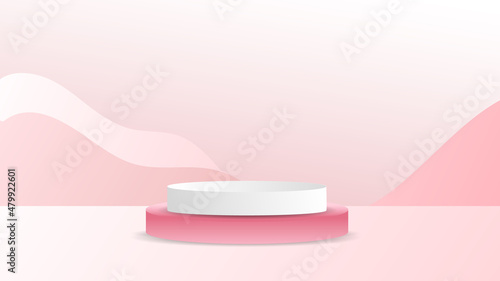 Pink Podium minimal background in valentine’s day , 3D stage podium display product , stand to show cosmetic products ,illustration 3d Vector EPS 10