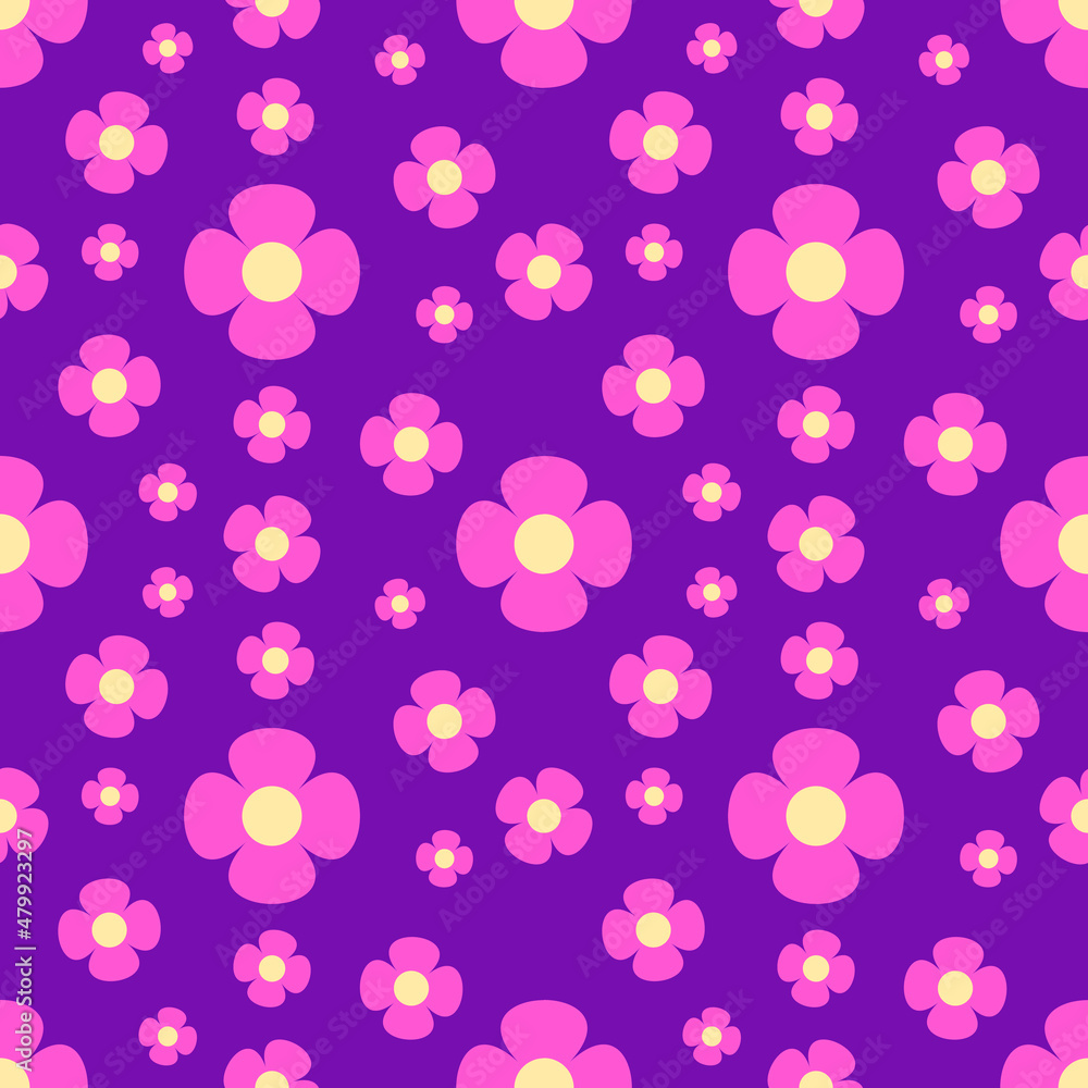 abstract pink flower seamless pattern on purple background for decorative website banner or house wallpaper and gift wrapping paper or fabric graphic design