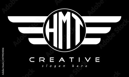 HMT three letter monogram type circle letter logo with wings vector template. photo