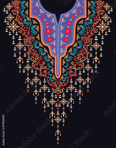 Neckline Kaftans for Women Dresses.Design in an ethnic tribal style. Colorful patterns are created by converting trees and flowers from nature. create a luxurious atmosphere, For Clothes and Wallpaper