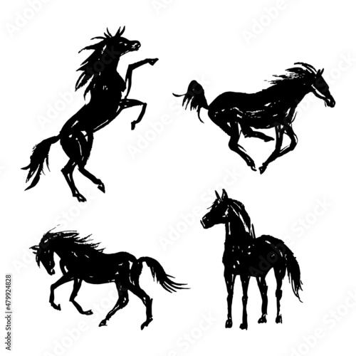 Set of illustrations of horses. 