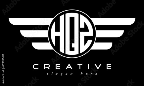 HQZ three letter monogram type circle letter logo with wings vector template. photo