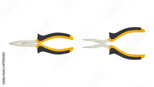 Realistic long nose pliers on white background. Vector illustration.