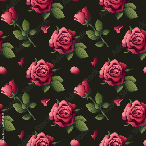 Seamless pattern with roses and petals. Happy Valentine's Day, Romance, Love concept. Perfect for product design, scrapbooking, textile, wrapping paper. © TatyanaYagudina