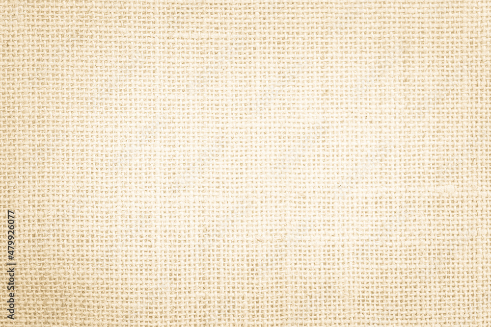 Jute hessian sackcloth burlap canvas woven texture background pattern in light beige cream brown color blank. Natural weaving fiber linen and cotton cloth texture as clean empty for decoration. Jute hessian sackcloth burlap canvas woven texture background pattern in light beige cream brown color blank. Natural weaving fiber linen and cotton cloth texture as clean empty for decoration.
